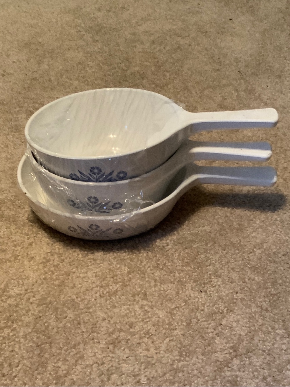Corningware White Ceramic Serving Pans with Blue Floral Pattern - Set of 3
